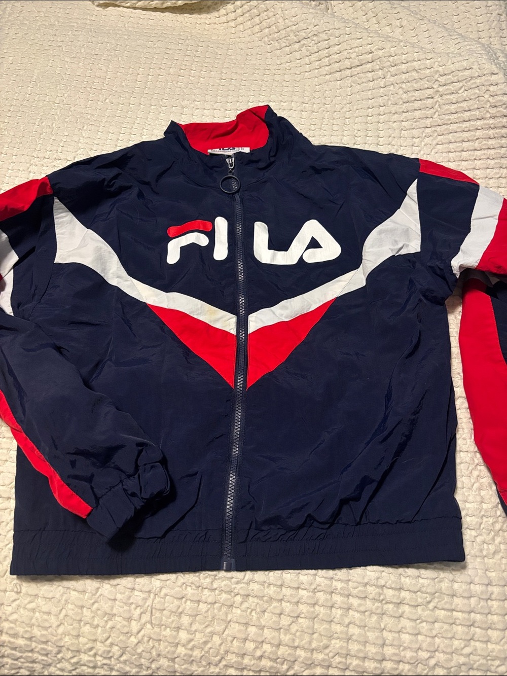FILA Navy Red White Retro Sport Windbreaker Jacket Sz M
